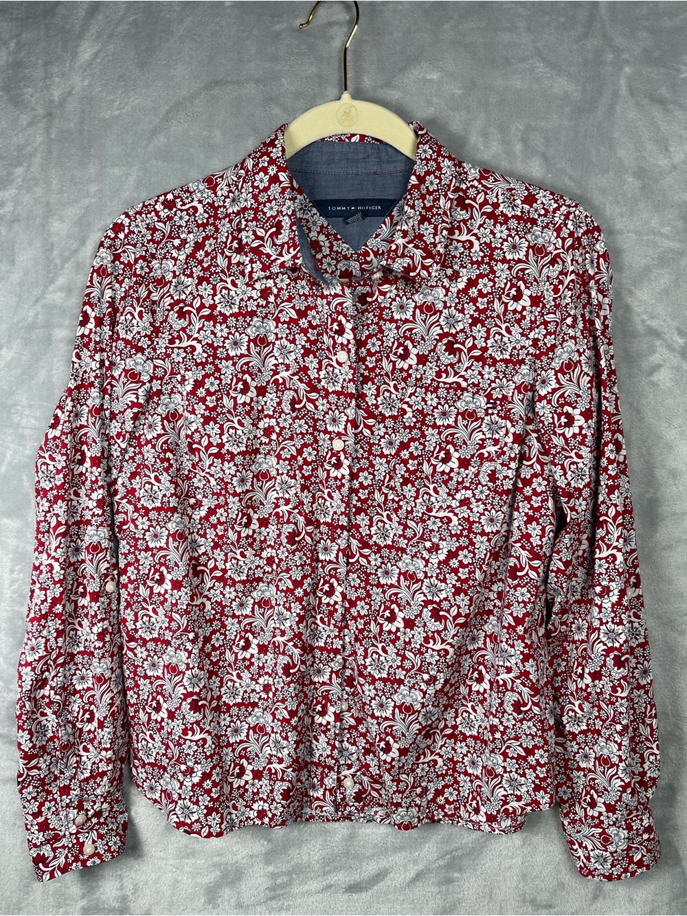 Tommy Hilfiger White Floral Red Button-Down Shirt Small